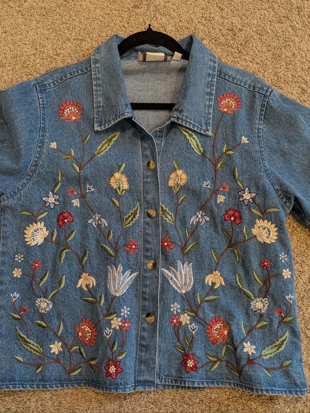 Earth Song Embroidered Denim Button Down Top/Jacket Sz M